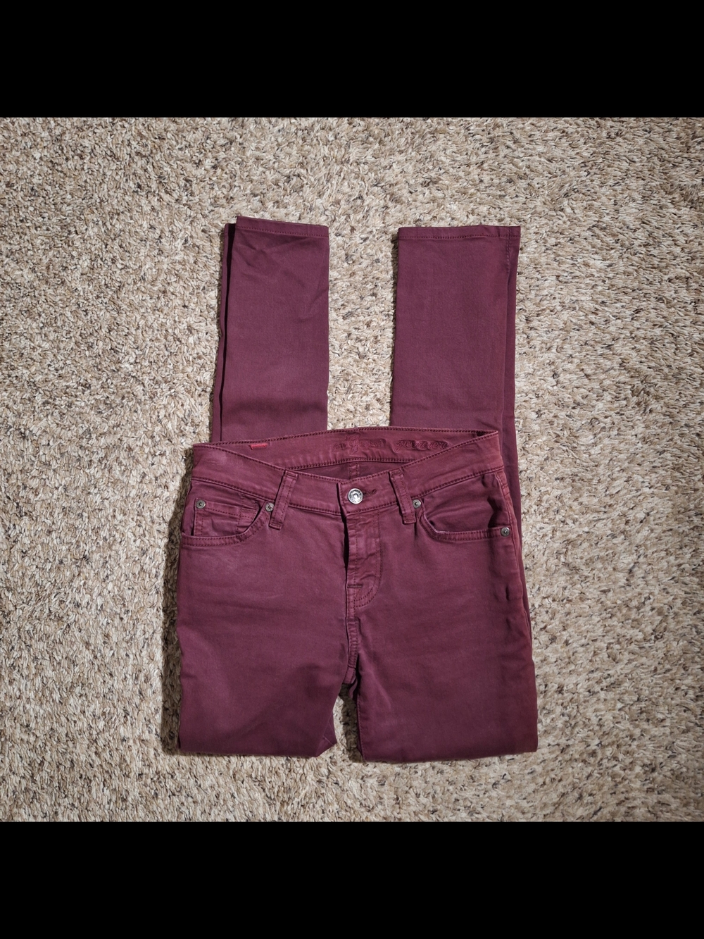 7 For All Mankind Maroon Burgundy Skinny Jeans Size 24